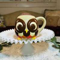 Ceramic Owl Mug Handpainted by Mesa Home Products 3D Raised Design. Bright colors