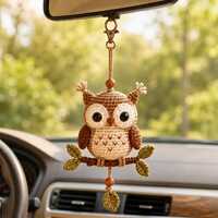 Crochet Owl Car Hanging Ornament, Cute Rearview Mirror Charm, Boho Cottagecore Car Decor, Handmade A
