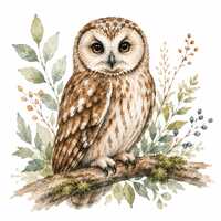 Watercolor Woodland Owl Clipart PNG | Cute Forest Owl Printable | Woodland Nursery Wall Art | Boho A