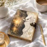 Mystical Yin Yang Owl Journal - Celestial Day and Night Hardcover Notebook, Fantasy Owl Grimoire, Go