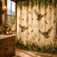 Owl Shower Curtain, Christian Shower Curtain, Psalm 91:4 Shower Curtain, Woodland Bathroom Decor, Ru