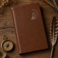 Owl and Crescent Moon Line Art Engraved Journal | Antique Books Vegan Leather