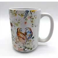 VTG Owl Mug Watercolor Design Floral Large Coffee Mug