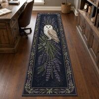 Barn Owl Lavender Botanical Runner Rug, Cottagecore Herb Garden Accent Rug