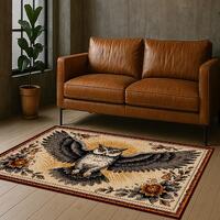 Owl Area Rug, Vintage Owl Rug, Boho Owl Carpet, Gothic Woodland Decor, Rustic Floral Rug, Nature Ins