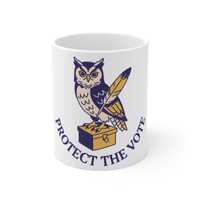 Protect The Vote Owl Mug &ndash; Democracy Coffee Cup, Ballot Box Art