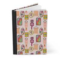 Premium Matte Hardcover Journal with Groovy Retro Owl & Macrame Pattern | Boho Wall Art Notebook