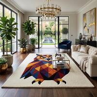 Hand-Tufted Geometric Owl Wool Rug, Modern Abstract Animal Area Carpet
