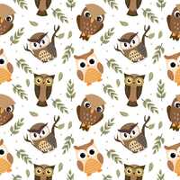 Cute Cartoon Owl Fabric Forest Bird Fabric Autumn Leaf Branch Dot Fabric Forest Animal Fabric Kids S