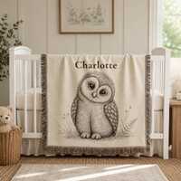 Personalized Owl Baby Blanket, Woodland Nursery Decor, Custom Baby Name Blanket, Baby Shower Gift, N