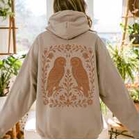 Floral Folk Art Owls Hoodie | Granola Girl Forestcore Clothing