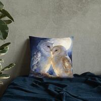 Owls Lover Pillow | Barn Owl Pair Moonlit Night Sky | Soft Owl Accent Pillow