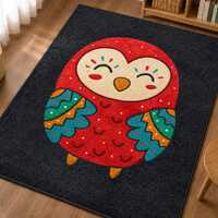 Cartoon Owl Area Rug, Kids Room Nursery Carpet, Soft Tufted Playroom Mat