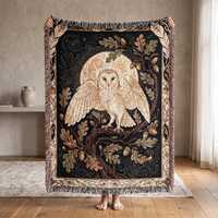 Barn Owl Tarot Deck Art Nouveau Tapestry, Moon Phase Tree of Life Woven Blanket, Forest Oak Wall Tap