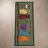 Hand Knotted Owl Runner Rug | Colorful Animal Hallway Carpet | Woolen Nursery & Kitchen Decor | 