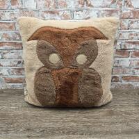 Vintage 1970s Judd "Original Thing" Owl Pillow / Brown & Tan Faux Fur Plush / Mid Cent