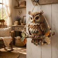 Crochet Owl Wall Hanger PDF, Boho Branch Swing Decor Tutorial, Autumn Amigurumi Guide