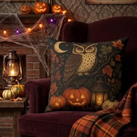 Owl Halloween Pillow, Pumpkin Fall Decor, Vintage Spooky Pillow Cover