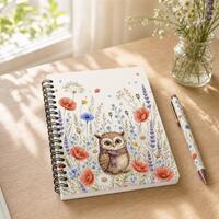 Woodland Owl in Wildflower Meadow Spiral Bound Journal | Floral Notebook