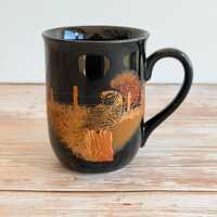 Vintage Otagiri Japan Owl Mug, Gibson Greetings Woodland Coffee Cup, Black & Gold Ceramic Owl Mu