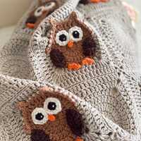 Owl Lovers Gift, Woodland Nursery Decor, Crochet Forest Animal Wrap, Heirloom Baby Blanket, Newborn 