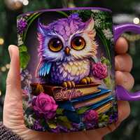 Personalized Book Owl Mug, Custom Name Owl Coffee Cup, Cute Bird Lover Gift For Women, Book Lover Gi