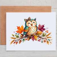 Fall Owl Note Cards, Owl Stationery, Owl Gifts for Women, Autumn Owl Greeting Card Pack, Blank Note 