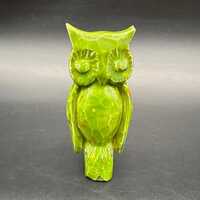 Vintage Green Owl Figurine Hand Painted Ceramic Speckled Woodland Creature 70s