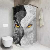 Yin Yang Owl Shower Curtain | Black White Owl Bathroom Decor