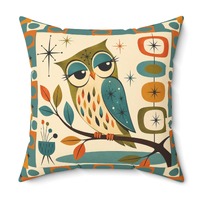 Mid Century Retro Owl Pillow | Spun Polyester Square Pillow
