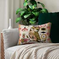 Mid Century Owl Lumbar Pillow | Retro Atomic Owl Throw Pillow