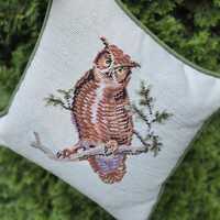 Needlepoint Pillow Owl Needlepoint Retro Collectible Throw Pillow