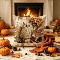 Throw Pillow Covers Autumn Owl Burlap Maple Pinecone Hydrangea Gift Double-sided without pillow inse