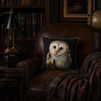 New Unused Barn Owl Velvet Throw Pillow Dark Academia Decor Library Dark Cottage