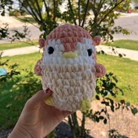 Crocheted pink owl/penguin plushie toy-handmade-Amigurumi-gift for children.