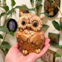 1970s ceramic handpainted owl big eyes coin piggy bank figurine