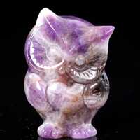 2.0" Natural Amethyst Hand Carved Crystal Owl Sculpture, Unique Crystal Carving for Home Decor