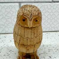 Vintage Folk Art Hand-Carved Wooden Owl Sculpture