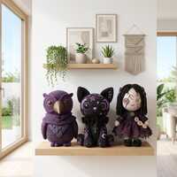 Gothic Amigurumi Crochet Pattern PDF | Fantasy Owl, Black Cat & Rag Doll Bundle, Easy Beginner,