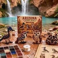 Arizona Desert 3D Beaded Wildlife DIY Kit, Roadrunner Owl Rattlesnake Bead Craft, Southwest Handmade