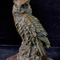 Vintage Bronze Owl Statue Detailed Feather Bird Figurine Wildlife Home Decor