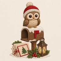 Christmas Owl Mailbox Embroidery Design, Cute Owl with Winter Letters and Lantern, Machine Embroider