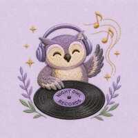 Cute Night Owl Music Embroidery Design, Owl with Headphones Vinyl Record Machine Embroidery File (Di