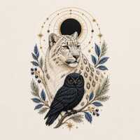 Snow Leopard and Owl Embroidery Design, Celestial Wildlife Machine Embroidery File, Mystic Nature Ar