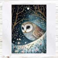 Owl Fabric Panel -Winter Owl Fabric Panel - Quilt Panel - Quilting Fabric - Print on Fabric - Small 