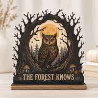 Personalized Owl Halloween Wooden Standing Sign, Full Moon Tree Pumpkin Decor, Custom Night Owl Shel