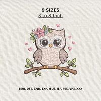 Owl Embroidery Design: Floral, Woodland, Nursery, Bird, Spring, Hearts, Nature, Pattern Stitch File