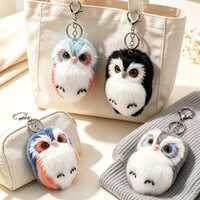 Cute Fluffy Owl Plush Keychain, Soft Bag Charm, Witchy Forest Halloween Accessory, Sweet Gift For Gi