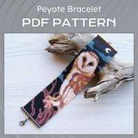 Barn Owl EVEN count Peyote bracelet pattern, Bird bracelet pattern, Miyuki Delica Bracelet PDF Patte