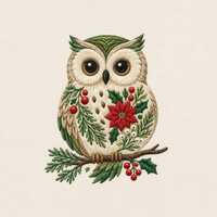 Christmas Owl Embroidery Design, Poinsettia Floral Bird (Digital File)